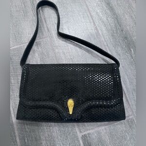 Ashneil Black Suede Convertible Shoulder Bag/Clutch Gold‎ Alligator Charm